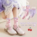 Five-pack of girls' pastel mid-calf cotton socks with cute cartoon animal patterns - S (12-15cm) Approx 1-3 Years / MN2309 Cherry Rabbit
