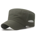 Armeegrüne Flatcap mit atmungsaktivem Mesh-Einsatz und Sport-Metalllogo für Herren - Verstellbar / Armeegrün