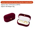 Elegant burgundy velvet double ring box with a gold buckle and white interior lining - Double Ring Box / 7.5*4*3.5cm / Burgundy
