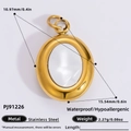Polished 18k gold plated oval stainless steel pendant charm in bright metallic finish - Oval Pendant (PJ91226) / 2 Pcs/Set / Gold