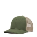 Classic army green and beige trucker hat with breathable mesh and curved brim design - Adjustable / Dark Olive + Khaki Mesh