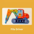 3D wooden excavator puzzle toy with colorful numbers 1-10 for toddlers' early learning - Pile Driver