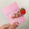 Sweet liquid sand hair clip featuring red strawberry charm and colorful heart sequins - Colorful Red Strawberry