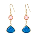 Pink and blue crystal teardrop dangle earrings with gold-finished hooks for women - E1971 / Dark Blue & Pink