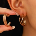 Minimalist heart-shaped multi-layer open hoop earrings in elegant rose gold finish - Triple Layer Heart Style (1266) / 39 KC Gold