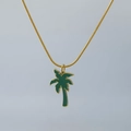 Collana in acciaio inossidabile placcato oro 18K con ciondolo a palma in smalto verde - Palma da cocco / Oro