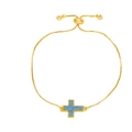Bracciale croce placcato oro alla moda con intarsio blu glitter e chiusura a scorrimento - Verde
