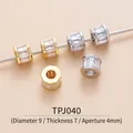 Detail view of 9mm brass spacer beads with micro-set zircon stones for DIY jewelry making - TPJ040-White Zircon
