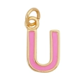 Pink enamel letter U pendant with gold-plated metal border for jewelry making - Pink - Letter U