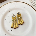 Vintage goldene geometrische Ohrringe mit Kristall, grünen Steinen und Perlen - S925-Ohrstecker - Goldene geometrische Quaste