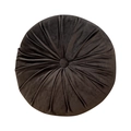 Dark brown round velvet pumpkin pillow with tufted center button and pleated texture - Diameter 35cm / Brown
