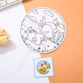 DIY kids coloring hand fan with deer forest theme and plastic handle for creative arts - Sika Deer