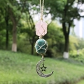 Pendentif tissé main en quartz rose et amazonite avec breloques lune et étoile en argent - Quartz Rose + Amazonite (Corde Beige)