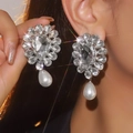 Sparkling crystal drop earrings with pear-shaped rhinestones and teardrop pearls - Silver Water Drop Pearl