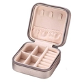 Portable champagne gold PU leather jewelry box with beige velvet interior compartments - Champagne Gold / 10*10cm