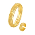 Luxury gold hollow mesh bracelet and ring set with intricate textured patterns for women - Hollow Mesh