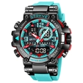 STRYVE dual display sports watch with cyan rubber strap and black metallic case 8025 - Lake Blue