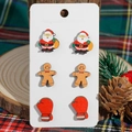 Detailed view of wooden Christmas earrings featuring Santa Claus and Gingerbread Man - Santa Claus Gingerbread Man Gloves Style (SD62534)