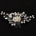 Elegant bridal hair comb with pearls and rhinestones on a metal wire floral frame - Silver