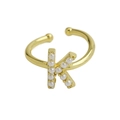 Verstellbarer 18k Messingring mit perlenbesetztem Buchstaben K für Damen - Buchstabe K / Gold