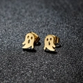 Minimalist gold ghost stud earrings for Halloween featuring polished cartoon character design - Ghost / Gold