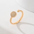 Adjustable gold plated leaf ring with shimmering pavé set circular zirconia crystals - Pavé Cluster (JZ017)