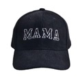 Berretto da baseball in velluto nero con ricamo MAMA bianco sulla parte frontale - Stile MAMA / Nero