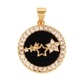 Golden micro-paved copper pendant with black star and clear zircon stones inlay - Stars-Black Agate