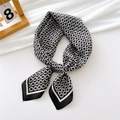 Square silk scarf with black and white geometric ring pattern for neck or hair - Black Ring