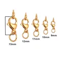 Size comparison chart for stainless steel lobster clasps in 9mm to 13mm gold finishes - 9mm / Gold
