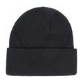 Close-up view of a classic black knitted beanie hat for winter outdoor sports and warmth - Black