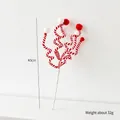 Plush red and white spiral Christmas tree branch ornament with pom-poms, 40cm height - Red White Striped Curved Pick