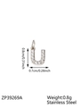 Silver stainless steel letter U pendant with pave zircon, measuring 0.8cm by 0.7cm - Letter U / Steel