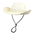 Détail d'un chapeau de cow-boy crème tressé avec des perles et une mentonnière réglable - M(56-58cm) / Blanc Cassé