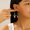 Boucles d'oreilles crâne de taureau bohème avec fleurs rouges et perles turquoise - Rétro Or Crâne Floral Turquoise Boucles d'Oreilles (A-75)