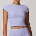 Short sleeve lavender yoga crop top for women in slim fit high-stretch athletic fabric - Romantic Purple