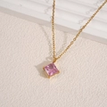 Pink square zircon pendant necklace with gold chain in minimalist luxury design - Pink