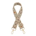 Detail of geometric jacquard bag strap with grey and orange patterns and gold metal buckles - A5 Pattern - Silver Buckle