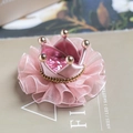 Pink satin crown hair clip for girls with gold beads and a soft tulle base - Pink Hair Clip With Box