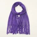 Deep purple metallic knit shawl with fringe details for summer bikini cover-up wear - Purple