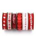 Set of 6 rolls of red and white heart print ribbons for wedding gift packaging - Set 2-Heart and English Letter Mix-5m/Style