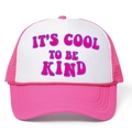 Pink and white mesh trucker hat with its cool to be kind slogan on foam front - White Rose Red / One Size