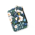 Floral print card holder wallet in dark green faux leather with gold zipper - F7 Dark Blue Floral