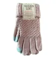 Pink knitted touchscreen gloves with soft winter fleece lining and light blue tips - One Size / Light Pink