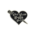 Enamel heart pin in black with silver arrow and What Would Buffy Do text engraving - Black Silver Classic IP Style (QHXZ3047)