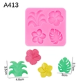 Pink silicone mold with tropical flower and leaf designs for fondant and clay DIY crafts - 2# Tropical Plants / Pink