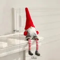 Christmas gnome doll with long legs and red pointed hat sitting on a fireplace mantel - Small Beard Style