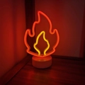 Close-up of LED flame neon lamp with red and yellow glow on a white circular base - Dual Color Flame Neon Light With Base / Battery and USB Dual Use