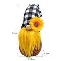 Gnome avec barbe jaune et chapeau tournesol de 31 cm pour décoration de fête - Style à Carreaux