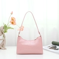 Pink faux crocodile leather baguette bag with shoulder strap and golden zipper closure - Pink